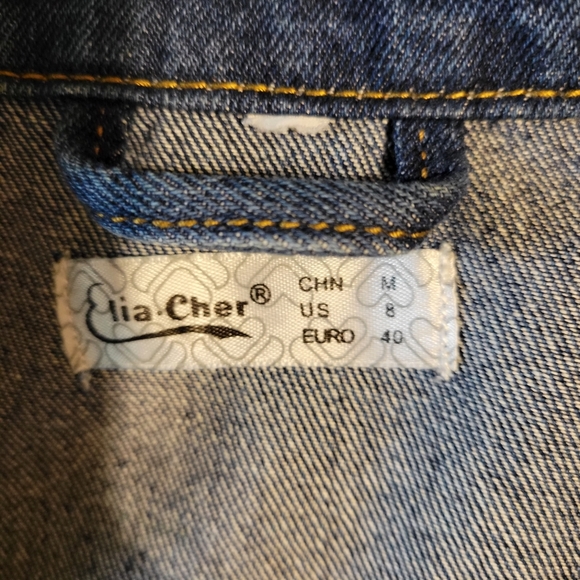 Elia cher women's size medium US 8 long sleeve button up blue denim jean jacket - Picture 8 of 14